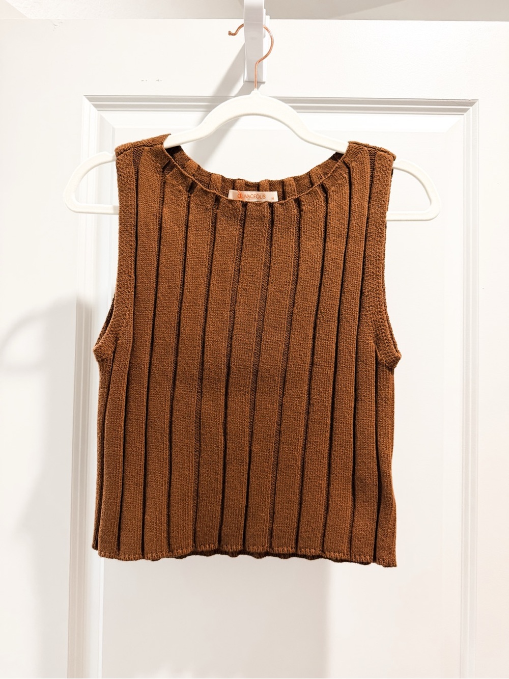 Olivaceous Ribbed Sleeveless Knit Tank - Brown